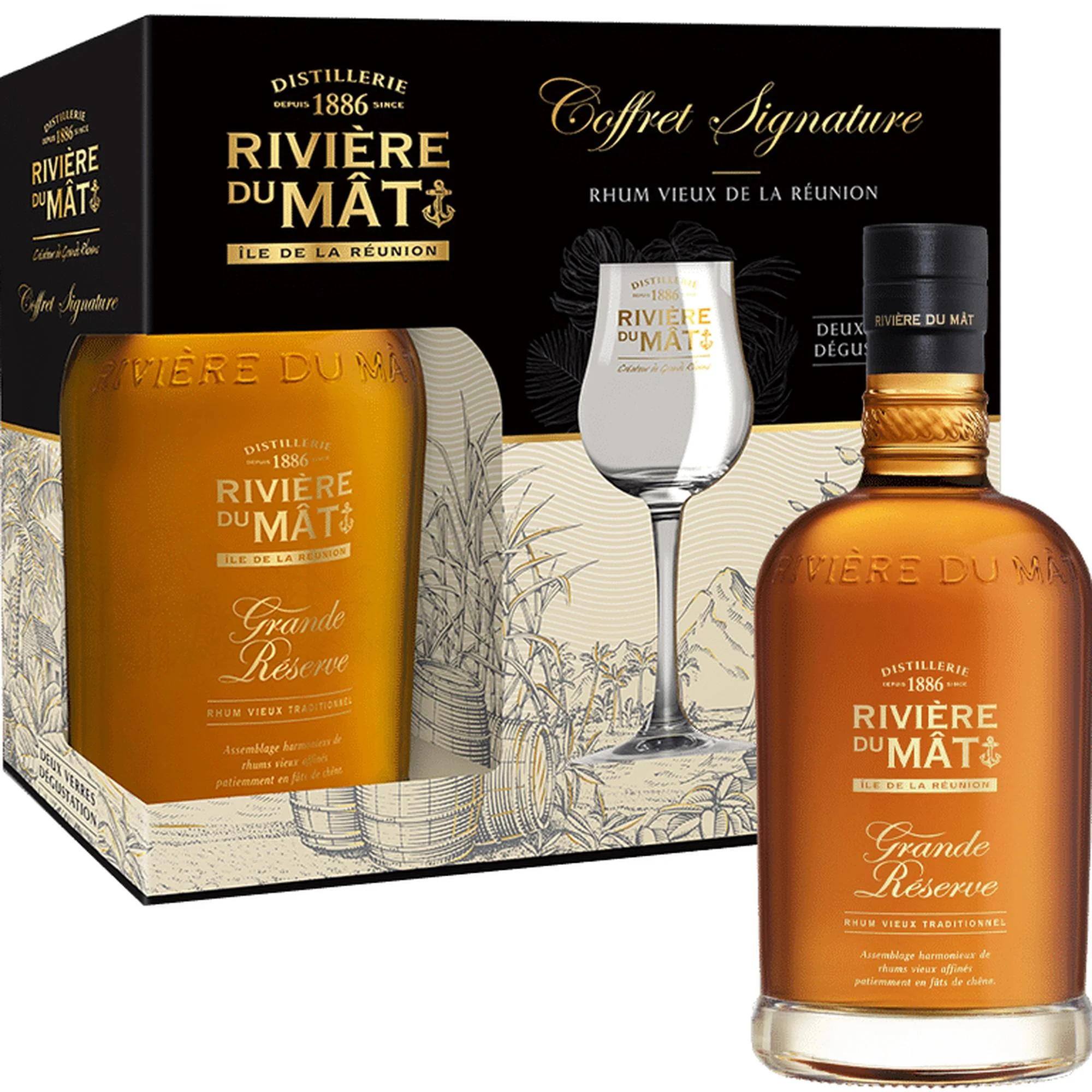 RIVIERE DU MAT - Tres Vieux Rhum Grande Réserve Coffret 2 Verres - 40%