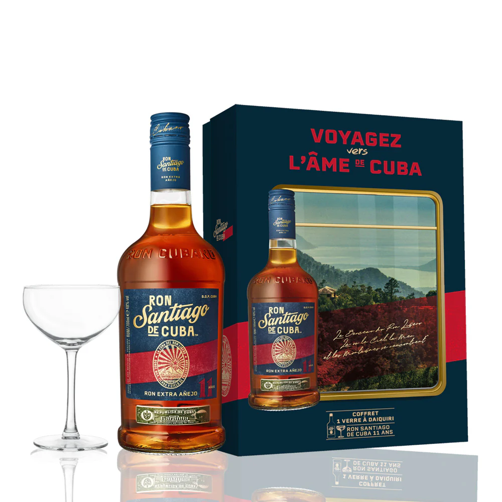 SANTIAGO DE CUBA - Coffret 11 ans + 1 Verre Daiquiri - 40%